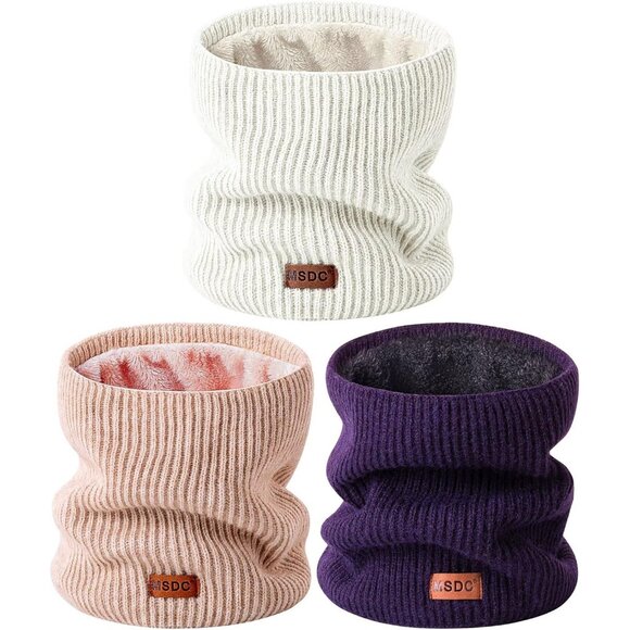 Men Warmer White Pink Purple 3-Pack Neck Thermal Fleece Cold Weather